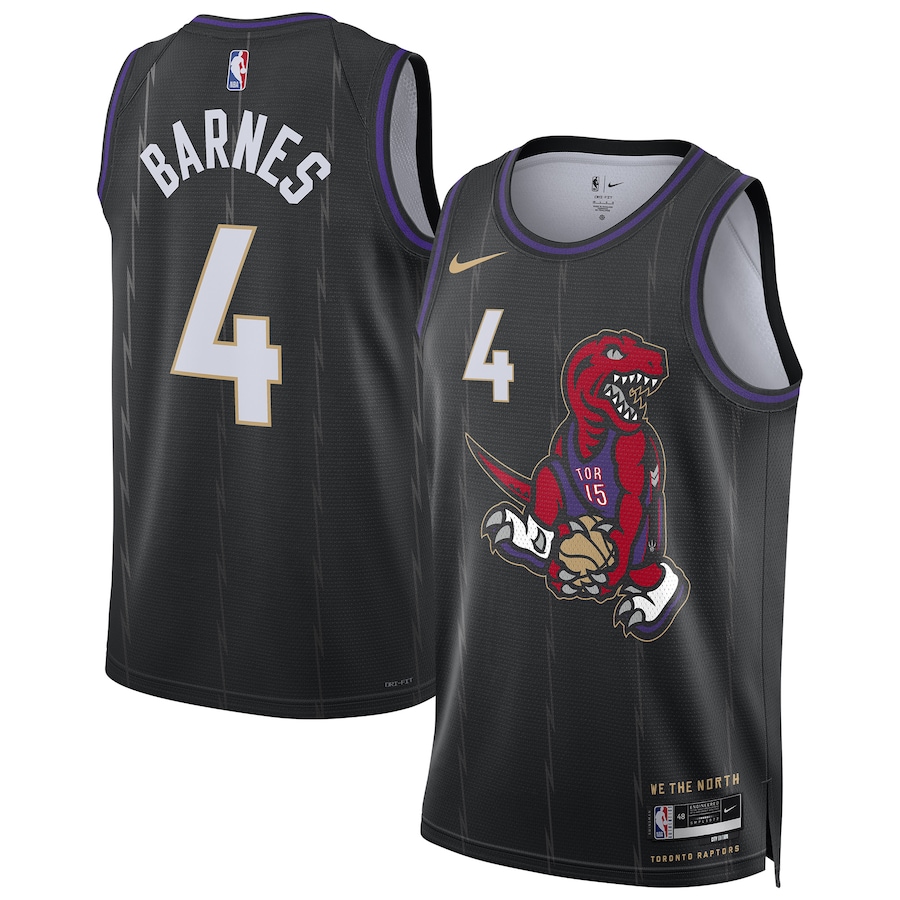 Men Toronto Raptors #4 Scottie Barnes Nike Black City Edition 2024-25 Swingman Player NBA Jersey